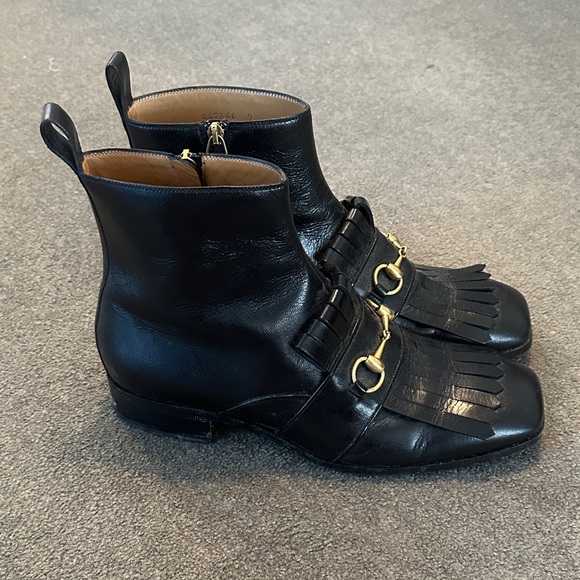 Gucci Black Leather Ankle Boots with Gold Hardware & Zipper main image 10
